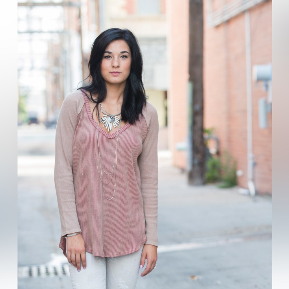 Gilded Intent Boho Striped Tunic Thermal Taupe Red Brown